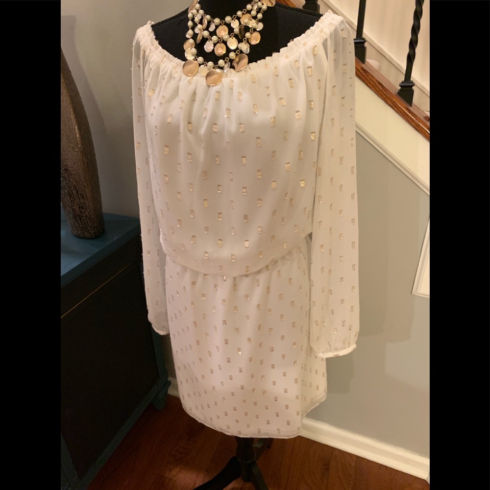 WHBM - White dress with gold accents